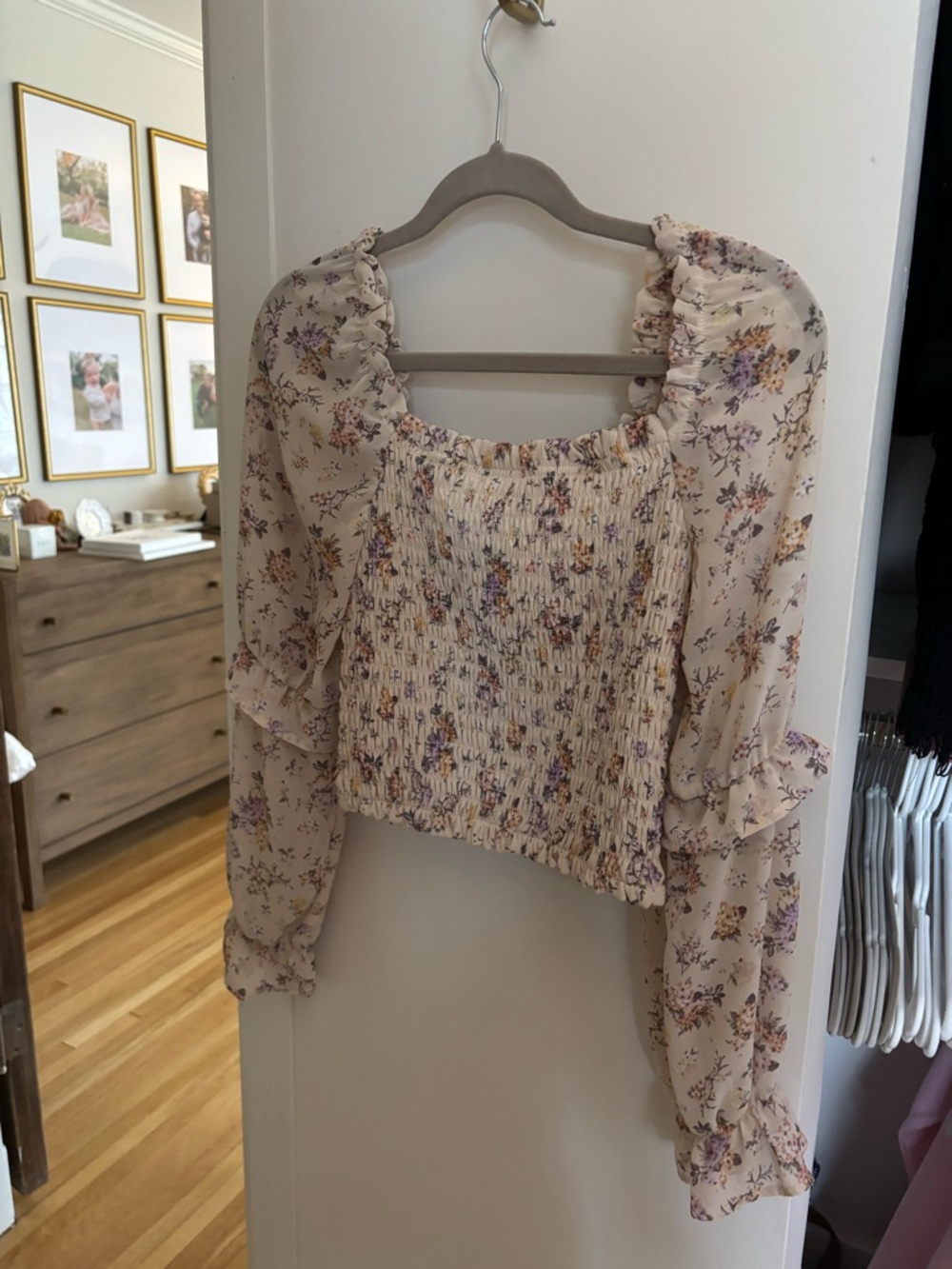 Floral Smocked Peasant Top - Cream